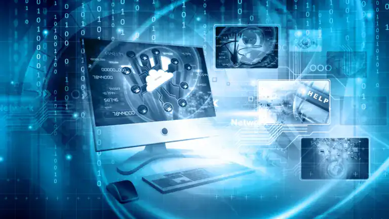 Cloud security and data protection technology with digital interface elements.